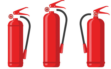 Obraz premium Fire extinguisher icons set in flat red design