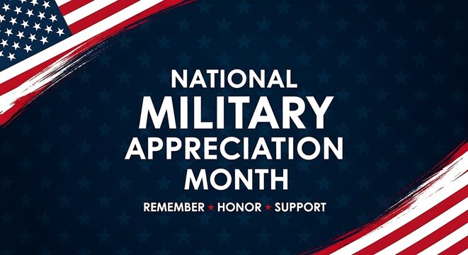 National military appreciation month poster with american flag