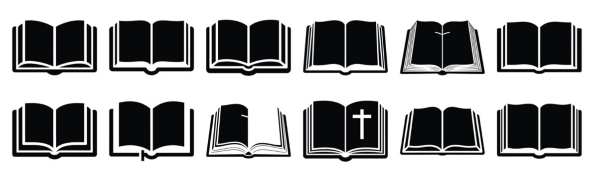 Easter open bible Silhouette vector icon set. Easter vector icons on white background and Vector illustration.