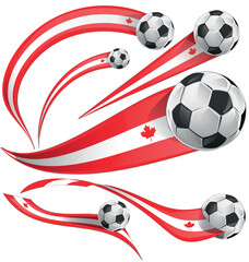 Canada flag and soccer ball icon set