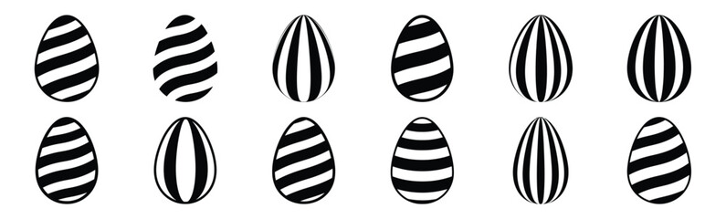 Obraz premium Easter striped egg Silhouette vector icon set. Easter vector icons on white background and Vector illustration.