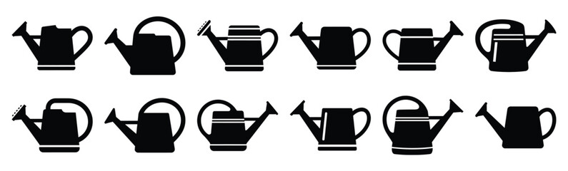 Easter watering can Silhouette vector icon set. Easter vector icons on white background and Vector illustration. © KartikChandro