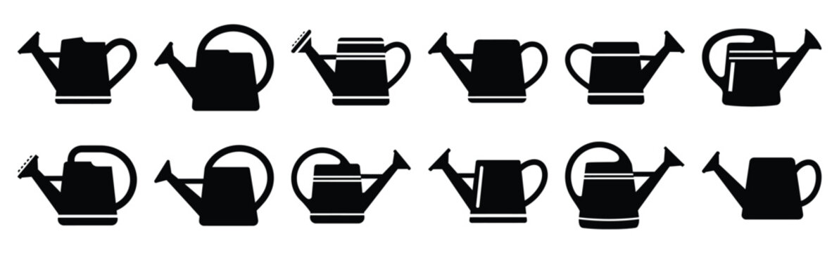 Easter watering can Silhouette vector icon set. Easter vector icons on white background and Vector illustration.