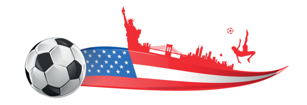 USA flag with soccer ball and symbols elements. vector illustration. Vector illustration