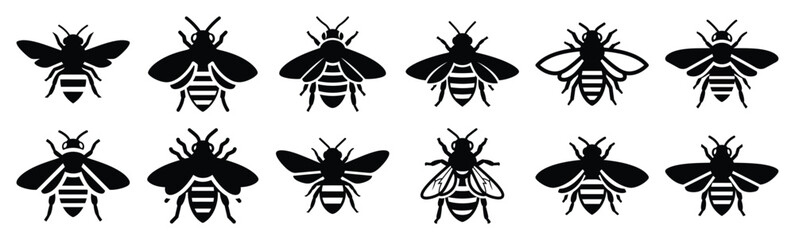 Easter bee Silhouette vector icon set. Easter vector icons on white background and Vector illustration. © KartikChandro