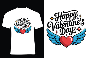 Happy Valentine&rsquo;s Day Typography Design with Hearts for T-Shirt