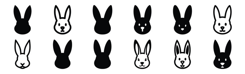 Obraz premium Easter bunny face outline Silhouette vector icon set. Easter vector icons on white background and Vector illustration.