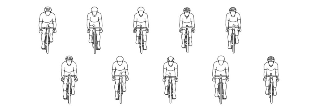 People Cycling Different Riding Poses Front View Illustration