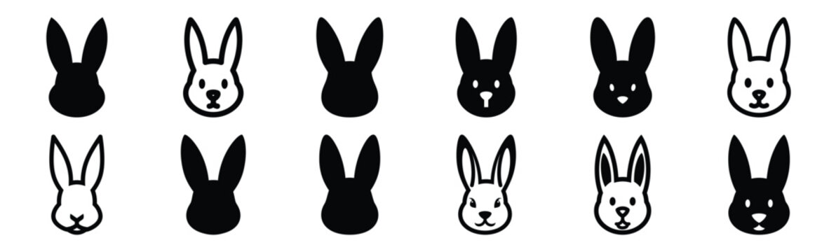 Easter bunny face outline Silhouette vector icon set. Easter vector icons on white background and Vector illustration.