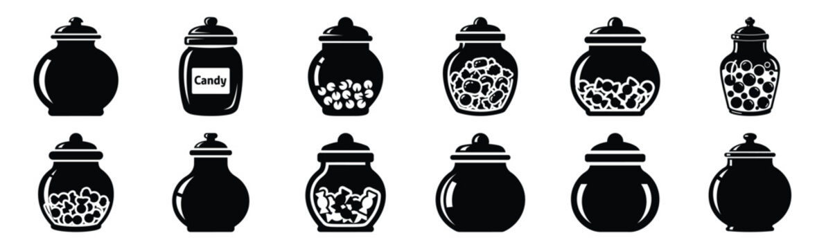 Easter candy jar Silhouette vector icon set. Easter vector icons on white background and Vector illustration.