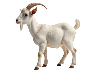 Fototapeta premium A goat with distinctive long horns standing on a white surface