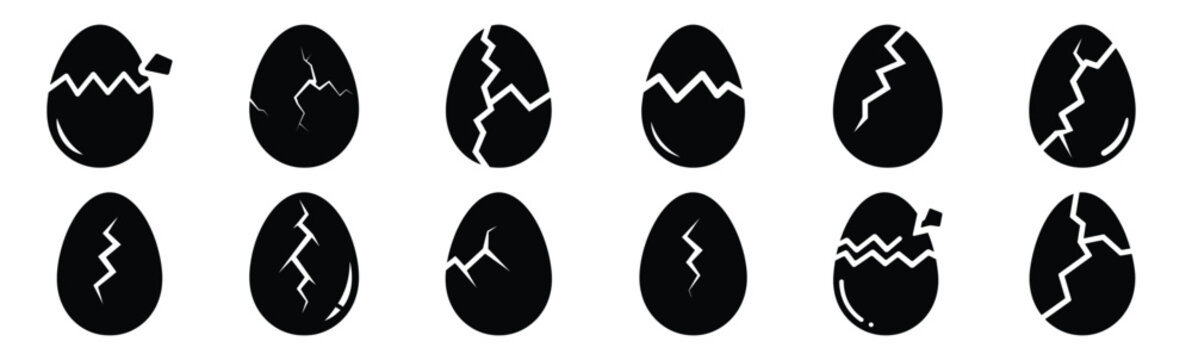 Easter cracked easter egg Silhouette vector icon set. Easter vector icons on white background and Vector illustration.