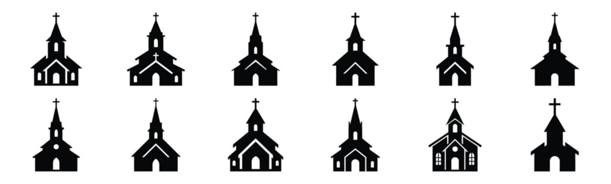 Easter easter church Silhouette vector icon set. Easter vector icons on white background and Vector illustration.