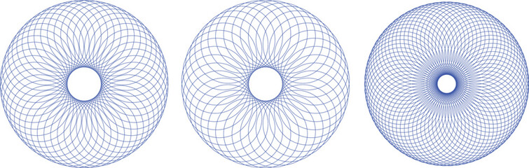 Blue Guilloche Line Art Circular Pattern Set