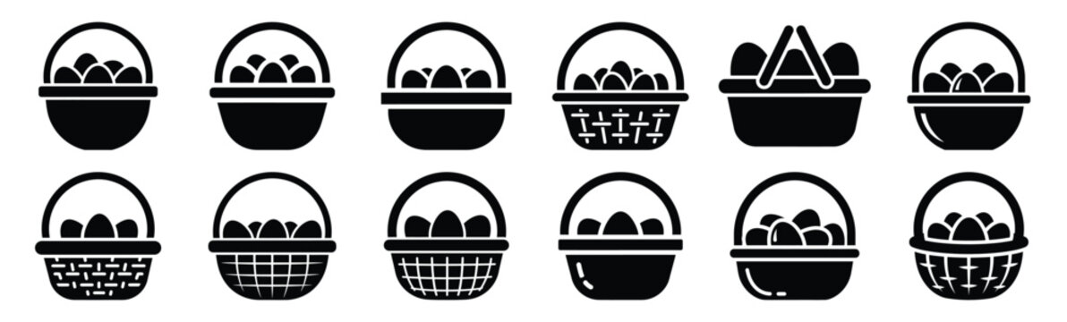 Easter egg basket Silhouette vector icon set. Easter vector icons on white background and Vector illustration.