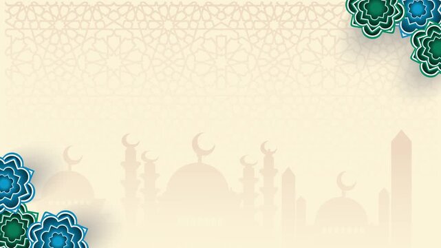 4K Animated background with white color and Islamic design concept, Eid al-Fitr, Ramadan, and religious activities and minimalist Islamic ornaments.