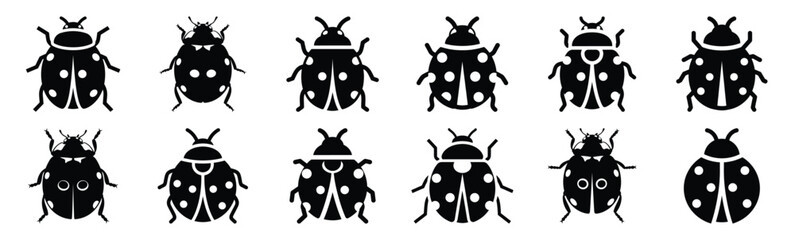 Easter ladybug Silhouette vector icon set. Easter vector icons on white background and Vector illustration. © KartikChandro