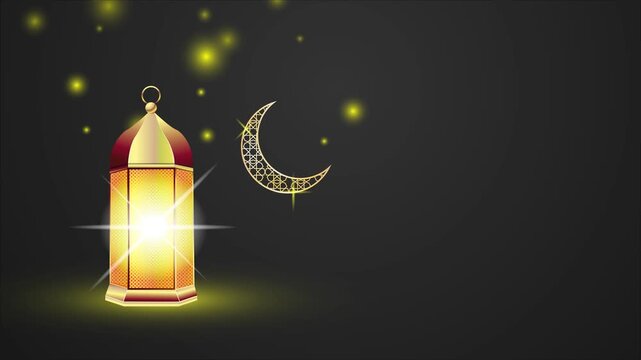 4K Footage of Golden lantern with light moving backwards into a dark background with light falling down each other, For Ramadan Celebration, Ramadan Welcome, Eid al-Fitr and Eid al-Adha