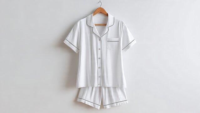 High Quality Mockup of Blank Short Sleeved Pajama Set on Hanger