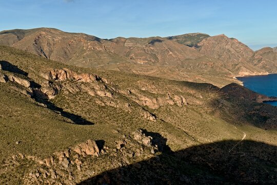 View of Sierra de La Muela nature reserve near Cartagena city. Spain. Europe.