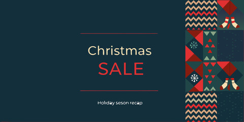 Christmas sale banner with geometric patterns and holiday season design elements