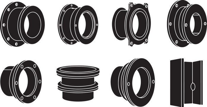 Industrial Pipe Fittings and Connections in Black and White