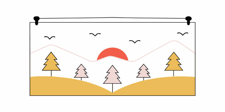 Landscape with pine trees and sunset