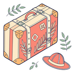 Vintage travel suitcase with hat