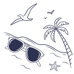 Tropical beach scene with sunglasses