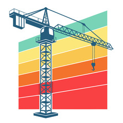 Construction crane on colorful background