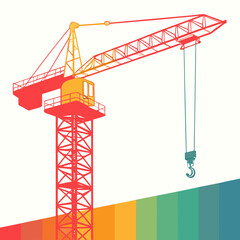Construction crane on rainbow background