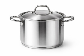 Clean Stainless Steel Cooking Pot Isolated on White Background