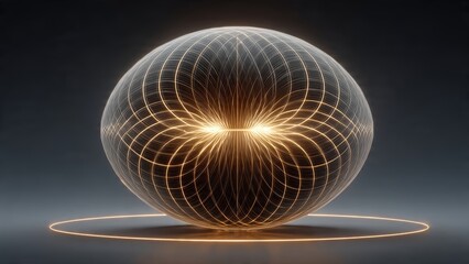 Geometric Abstraction: A captivating illustration showcases an ethereal sphere enveloped by intricate, golden energy patterns, hinting at the elegance of science.