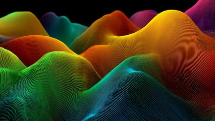 Vibrant Topography: A mesmerizing abstract rendering of undulating landscape, bursting with a spectrum of colors, evokes the essence of nature's dynamism, depth, and beauty