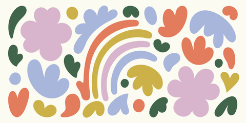 Naklejka premium Colorful abstract floral arrangement with a rainbow simple and modern design