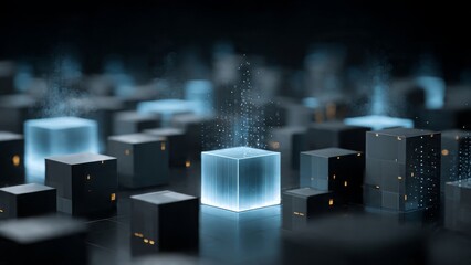 Abstract Cubes: A mesmerizing display of illuminated, geometric forms. Intricate and dynamic. Representing connection, innovation, and technological advancement.