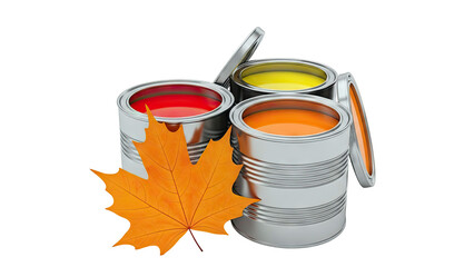 Autumn Paint Cans and Maple Leaf