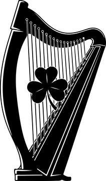 Irish harp and shamrock silhouette vector illustration