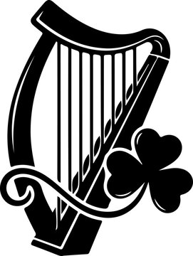Irish harp and shamrock silhouette vector illustration