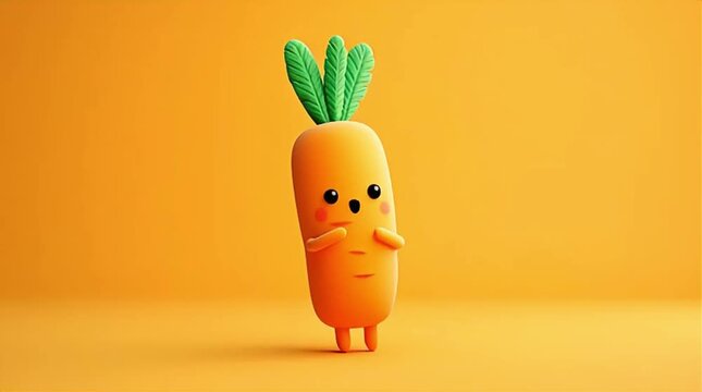 Adorable Cute Character Carrot illustration on an orange background, a playful vegetable drawing for kids