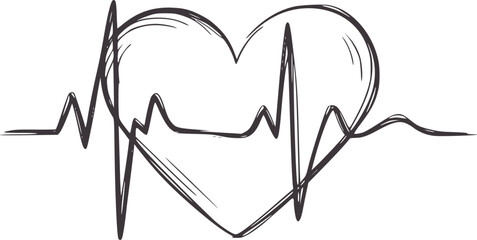 Hand drawn heart shape intertwined with electrocardiogram line heartbeat pulse