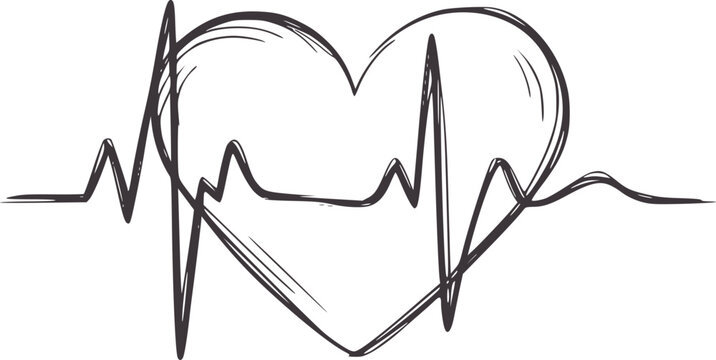 Hand drawn heart shape intertwined with electrocardiogram line heartbeat pulse