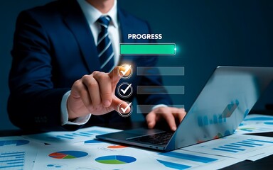 Professional Executive Monitoring Corporate Growth Metrics on Virtual Loading Interface