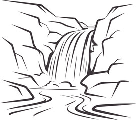 Minimalist of a waterfall cascading down rocky cliffs into a winding river nature © Mehedy