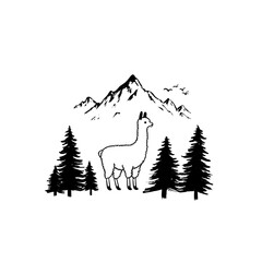 Obraz premium llama. llama simple black and white line art vector logo