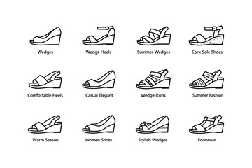Obraz premium Collection of women's wedge shoe icons for summer fashion and comfort