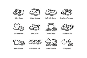 Obraz premium Baby shoes and apparel illustration: styles for infants and newborns