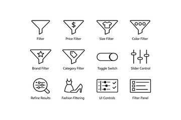Filter and control icons for shopping and interface design