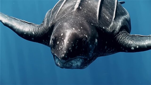Leatherback sea turtle swimming gracefully in the deep blue ocean