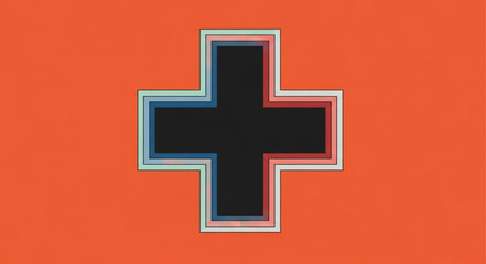 Obraz premium Black Plus Sign with Glitch Effect on Orange Background.